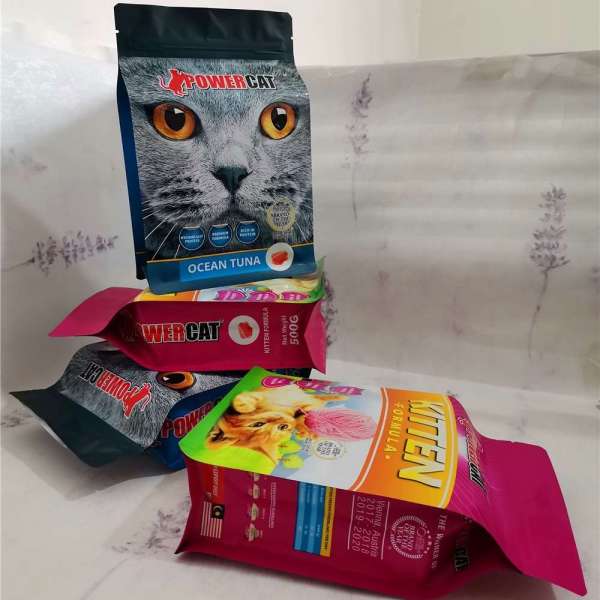 resealable laminated plastic packaging pouch for pet food/cat food zipper pouch flat bottom zipper pouch